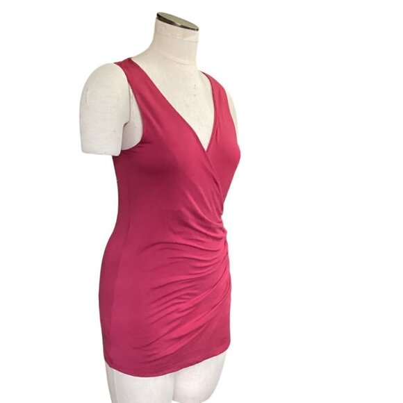Ann Taylor Faux Wrap Surplice Ruched V-Neck Sleeveless Top S S Red 67T - Picture 3 of 7
